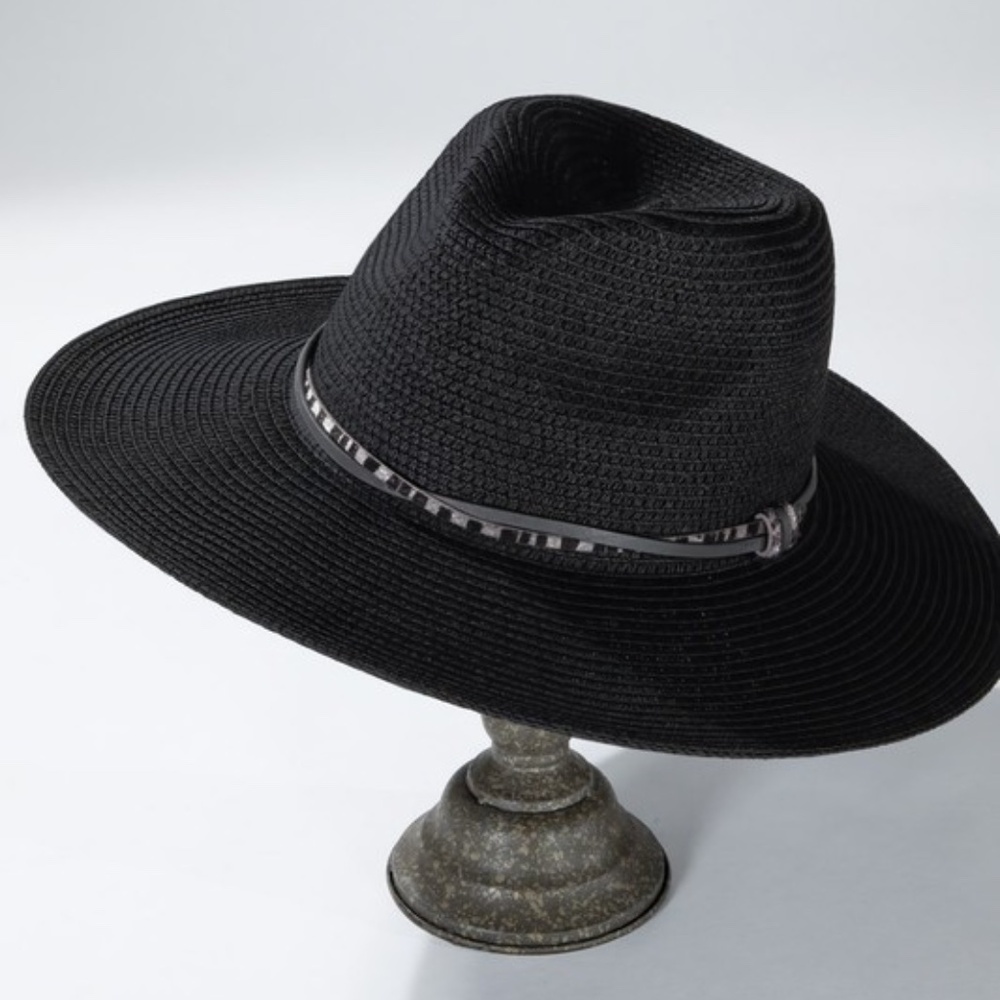 Boho Leopard Natural Trim Straw Panama Hat - Picture 13 of 13